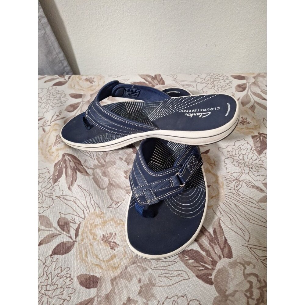 Womens Clarks Cloudsteppers Breeze Reyna Flip Flops Sz 9 PERFECT BLUE WHITE